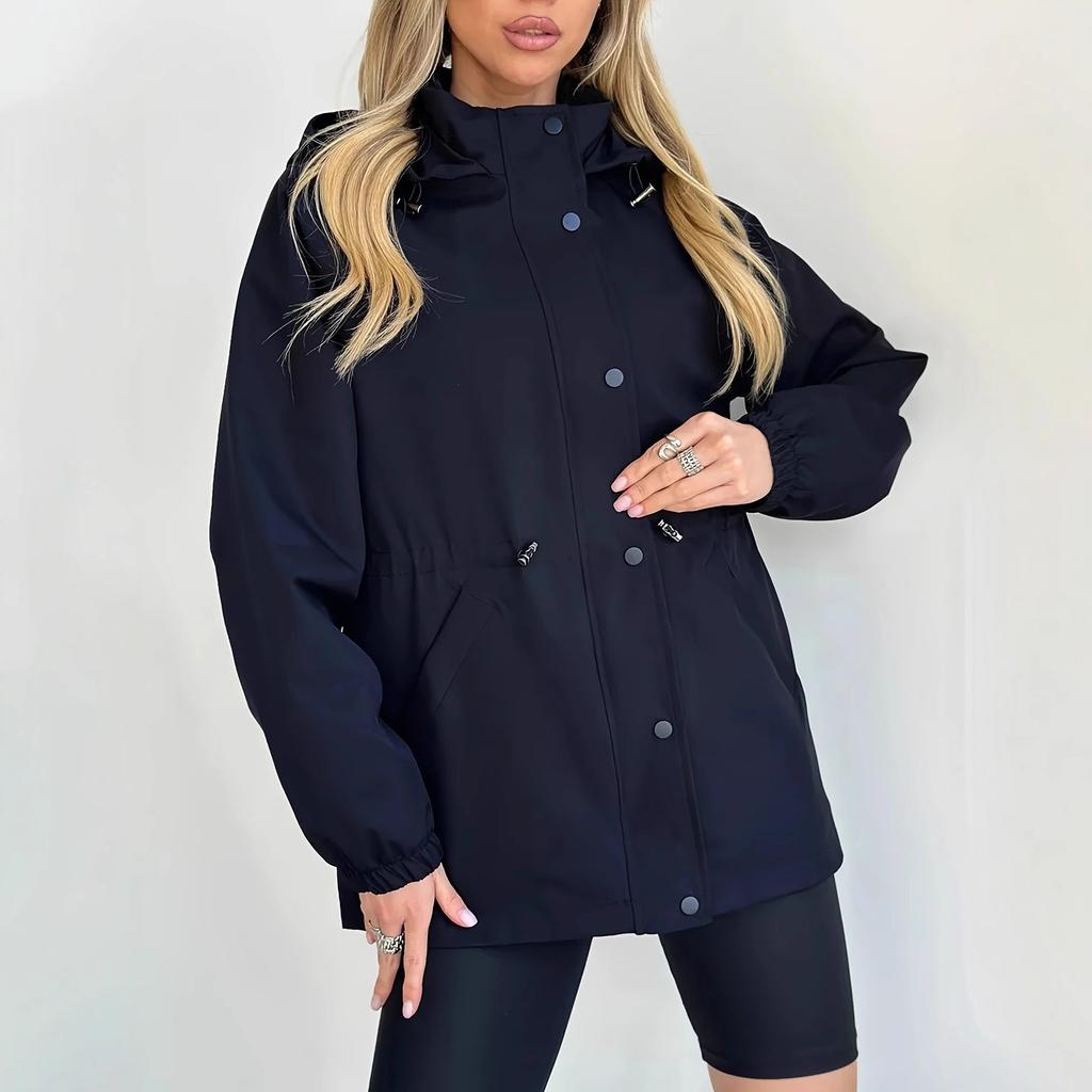 Women's Long Sleeve Hooded Drawstring Windbreaker Jacket