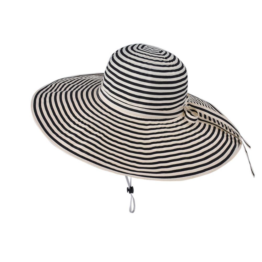 Bow Stripe Bucket Hat Wide Brim Sun Protection Cap Casual Fisherman Hat  Hiking