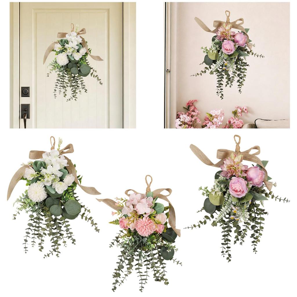 Eucalyptus and Chrysanthemum Door Wreath Lighted Flower Garland Wall Hanging Decoration for Wedding Outdoor Party