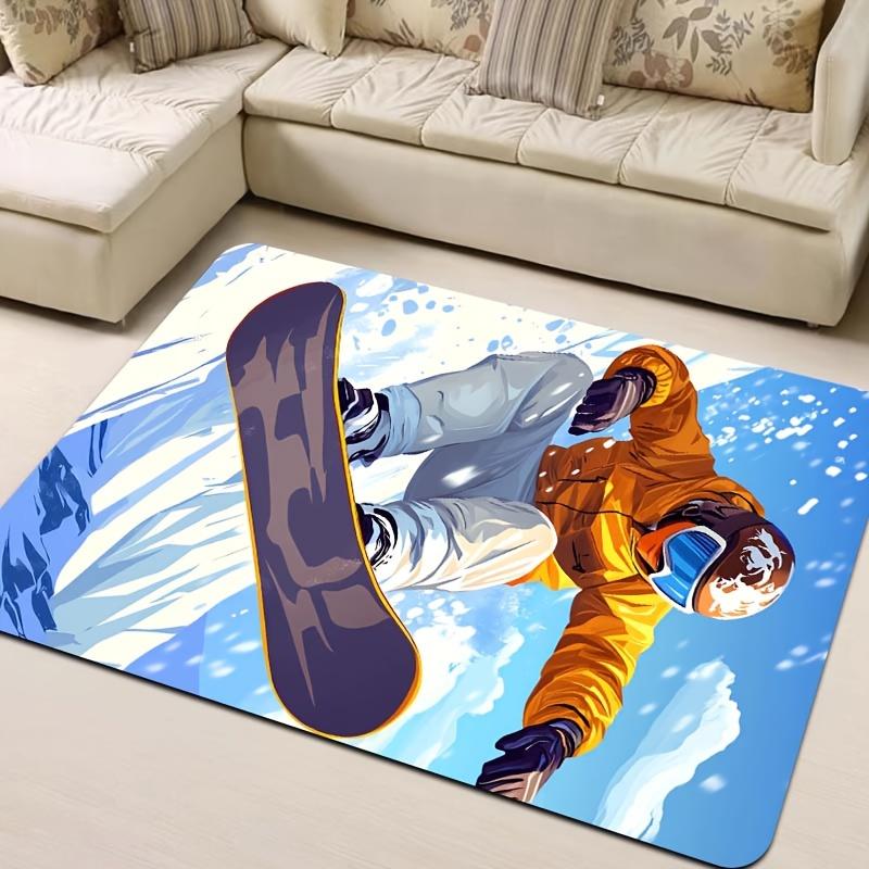 Versatile 8mm Thick Skiing & Sports-Themed Carpet - Machine Washable, Polyester with PVC Backing for Living Room, Bedroom, Kitch