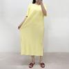 Mizqz Women Summer Pastel Ribbed Pleated Short Sleeve Long Dress Side Slit