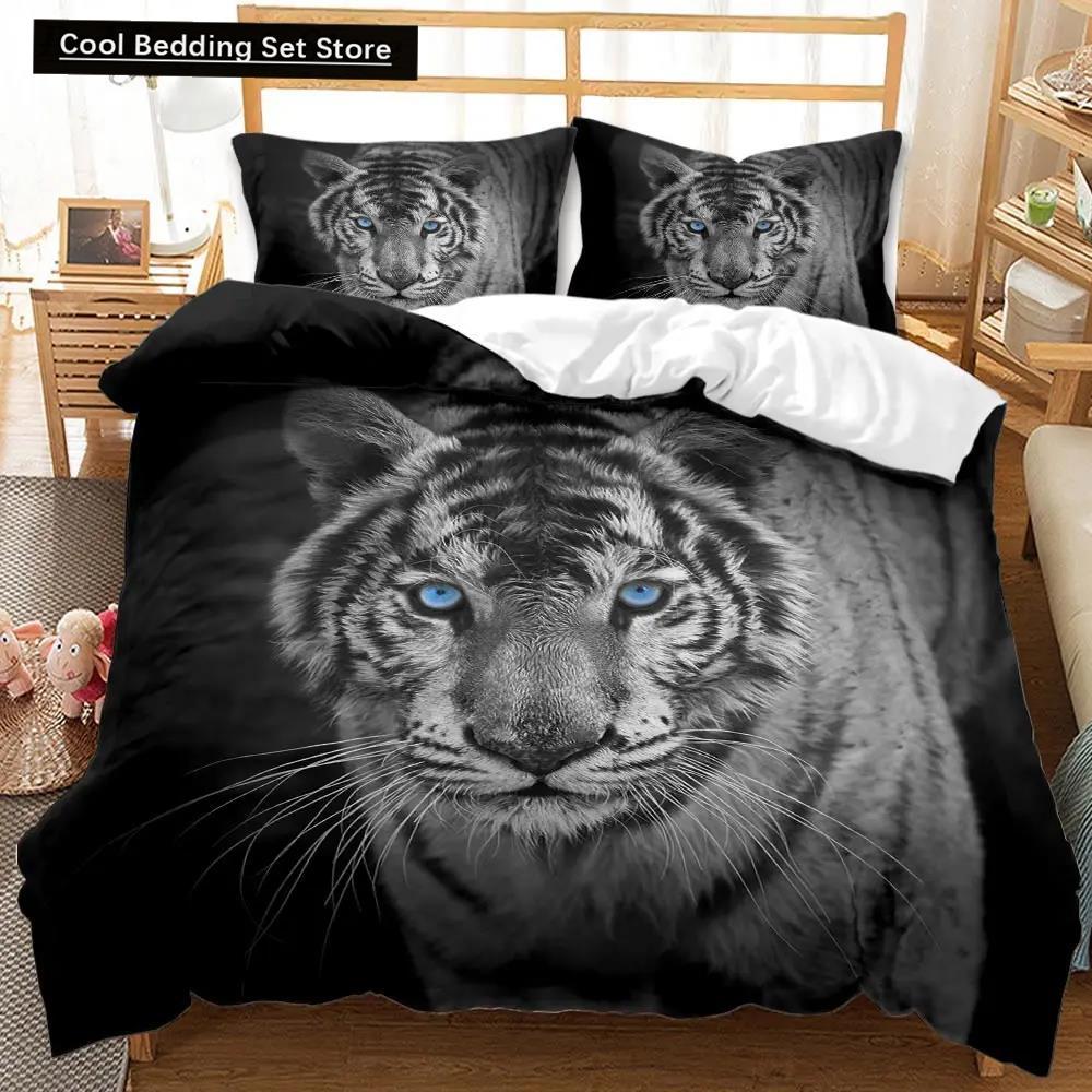 Zestaw poszwy na kołdrę Tiger Twin dla chłopców mężczyzn z nadrukiem dzikich zwierząt zestaw pościeli zwierzęcy poliestrowy pokrowiec na kołdrę podwójny queen king size