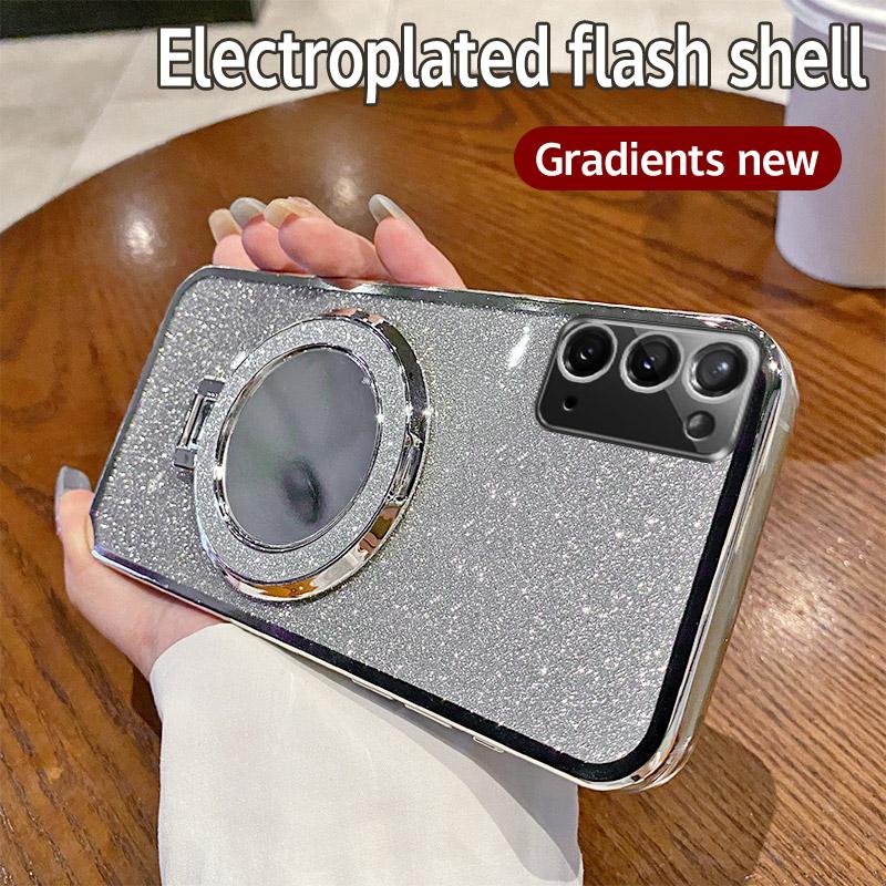 Luxury Plating Glitter Magnetic Mirror Girl's Summer Phone Case For Samsung Galaxy M02 M12 M14 M22 M23 Silicone Shockproof Cover