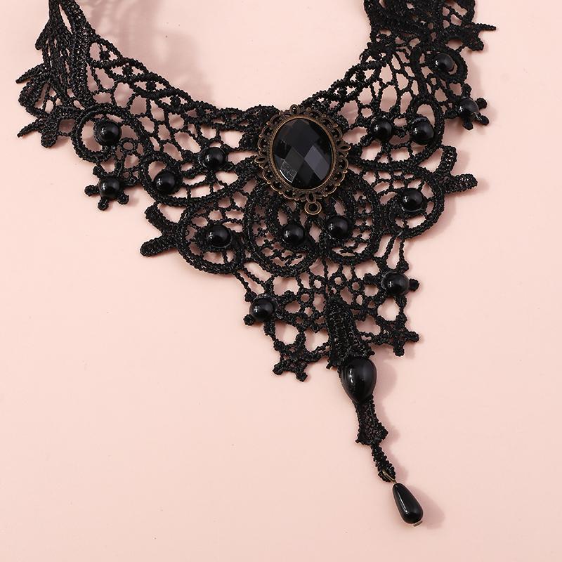 Gothic Black Lace Necklace for Women Steampunk Water Drop Choker Necklaces Girls Party Jewelry Gift