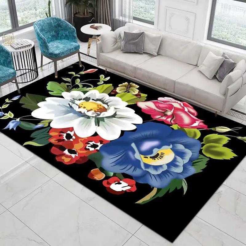 Artistic Floral Pattern Area Rug With Colorful Vivid Flower Designs Soft Decorative Carpet For Living Room Bedroom Home Decor
