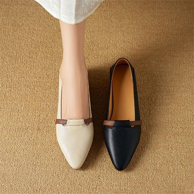 French soft leather shallow mouth single shoes women's 2025 retro new pointed commuting one pedal black work leather shoes
