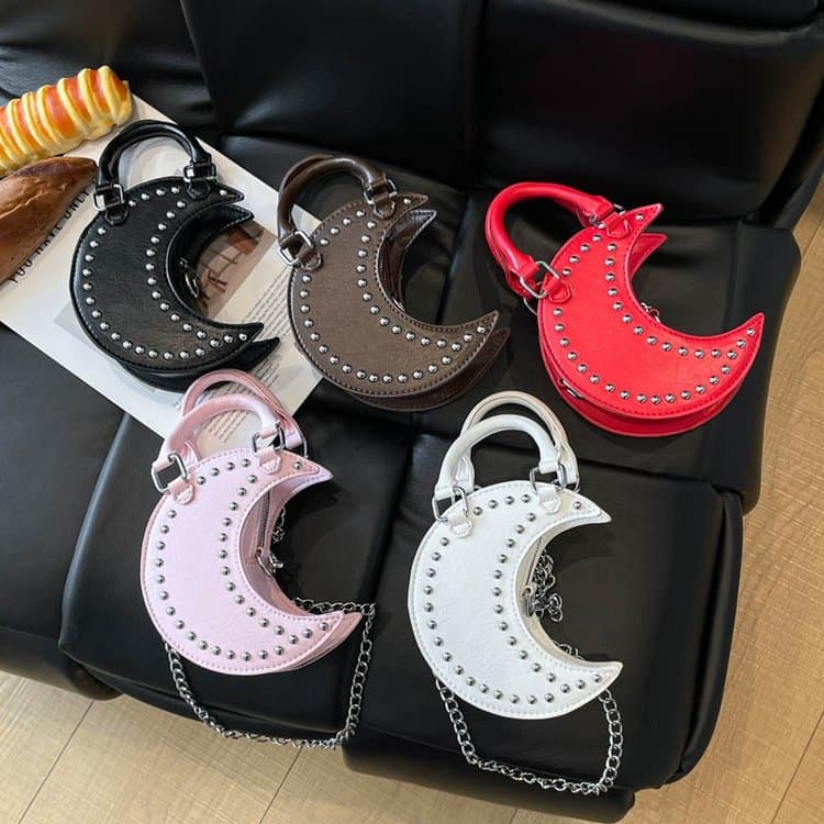 Moon Shape Rivet Chain Bag Women's Handbag