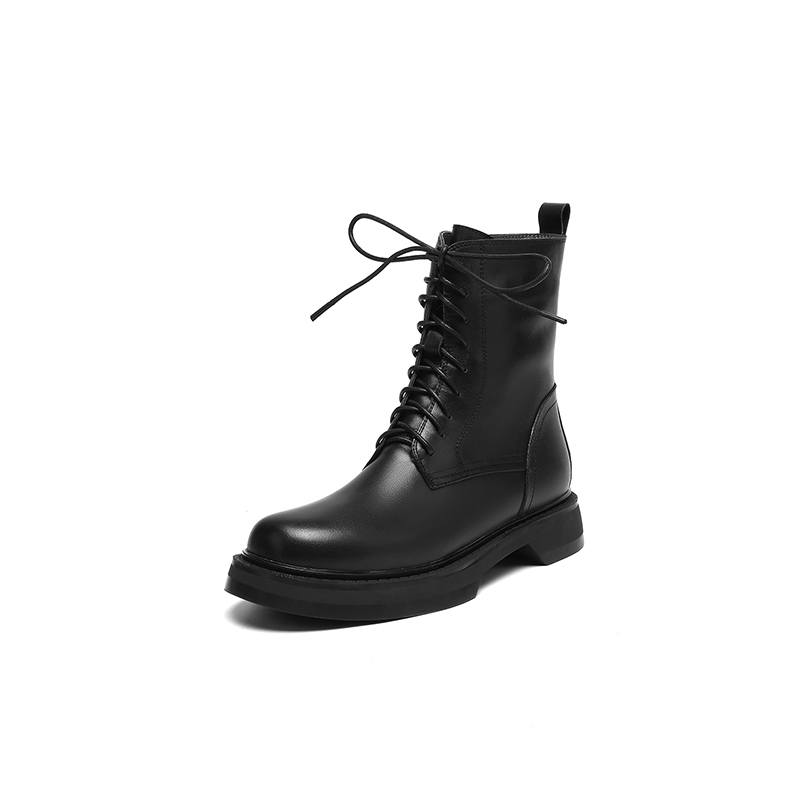 Krazing Pot Cow Skin Natural Fur Autumn Winter Shoes Thick Heels Western Boots Round Toe Keep Warm Lace Up Ankle Boots