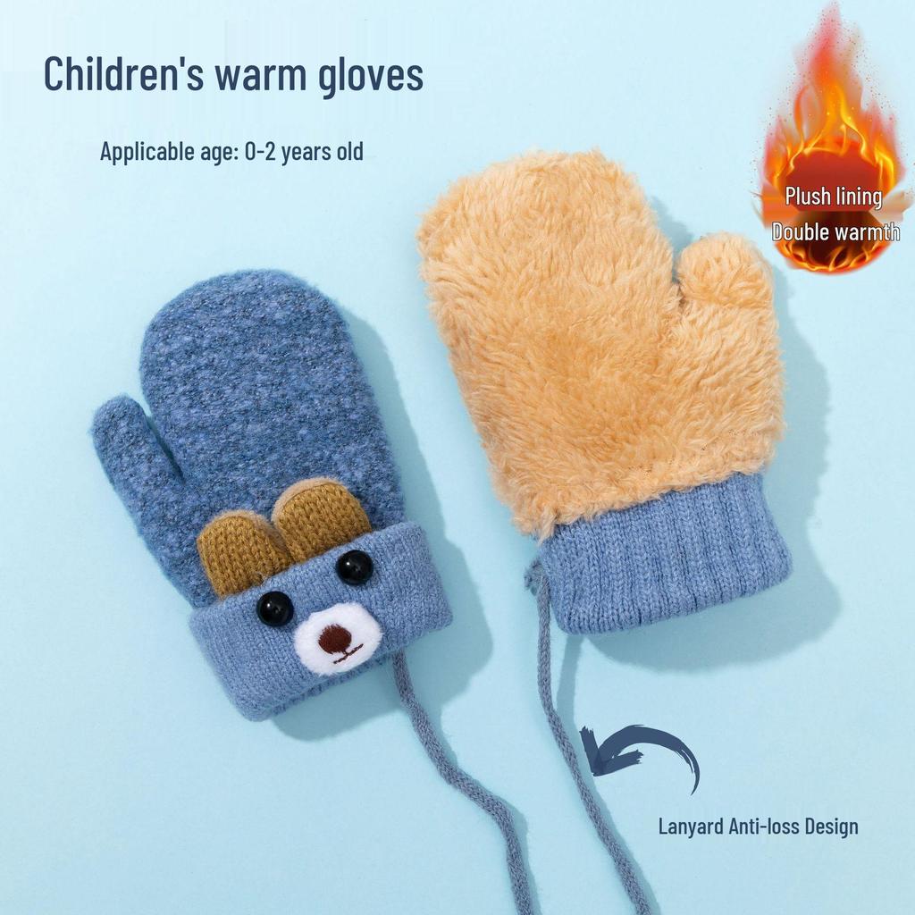 Fleece-Lined Knit Neck-Hanging Gloves for Kids - Windproof, Double-Layer, Cold Protection