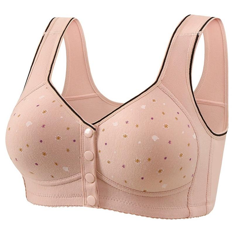 Women Large Size Adjustable Strap Front Buckle Bra Printed Bra