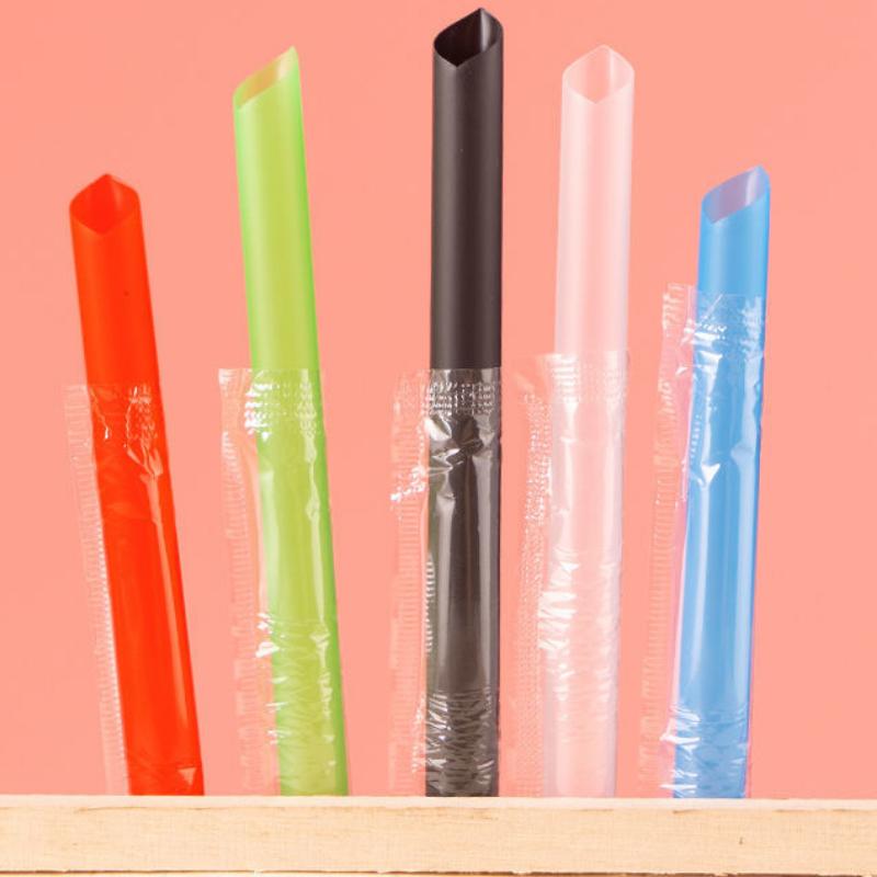 100Pcs Disposable Plastic Straws Juice Drinks Milk Tea Bubble Tea Drinking Wide Independent Packaging Drinking Straw