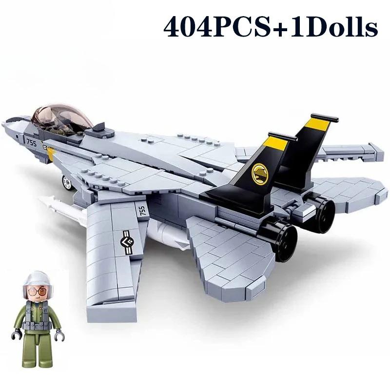 

404PCS F14D Tomcat Fighter Model Bricks Military Series Carrier Based Fighter Weapon Figure Doll Building Blocks Kids DIY Toys no box