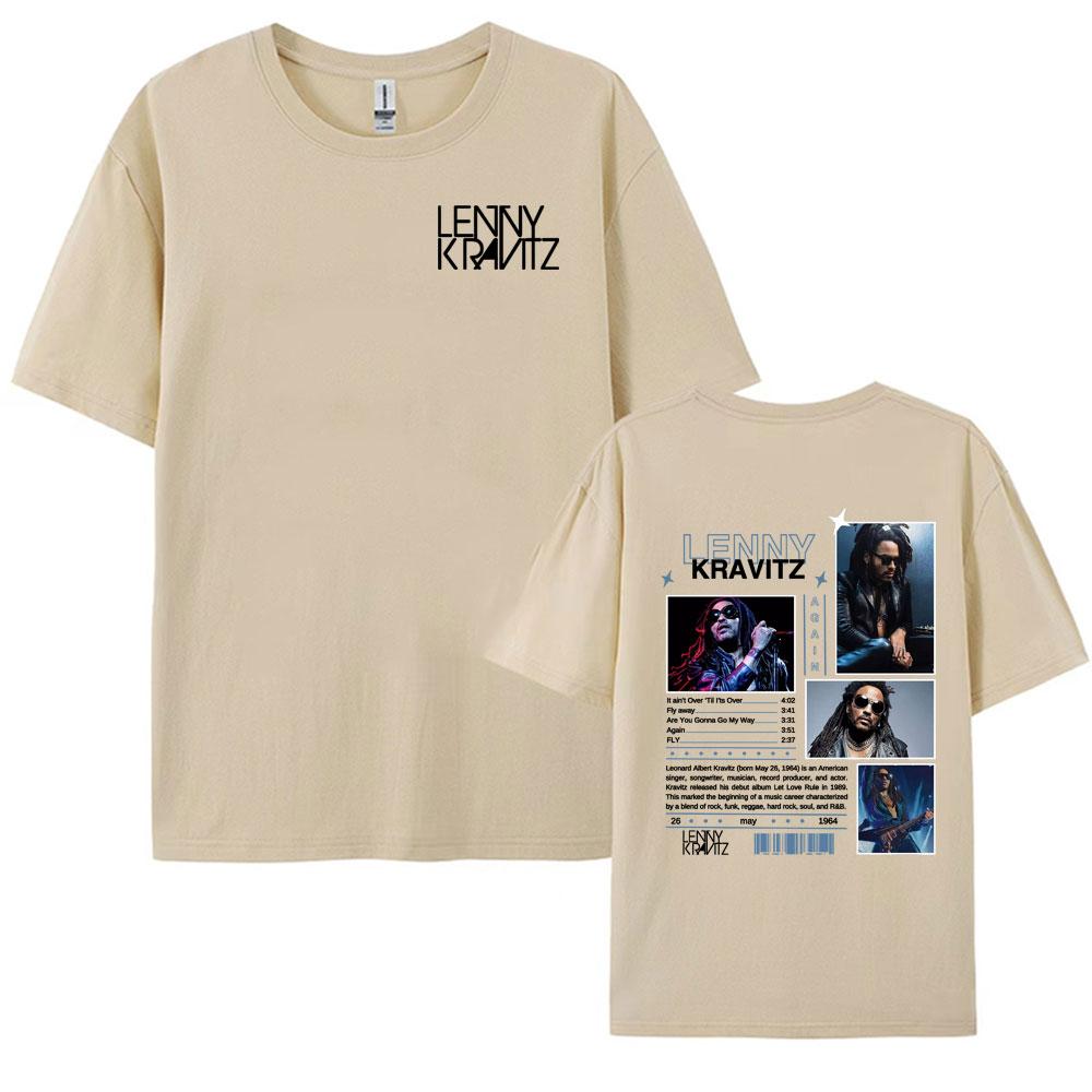 Rapper Lenny Kravitz Again Album 2025 Tour Tshirt Men Hip Hop 90s Retro High Quality T Shirt Fashion Casual 100 Cotton Tshirt