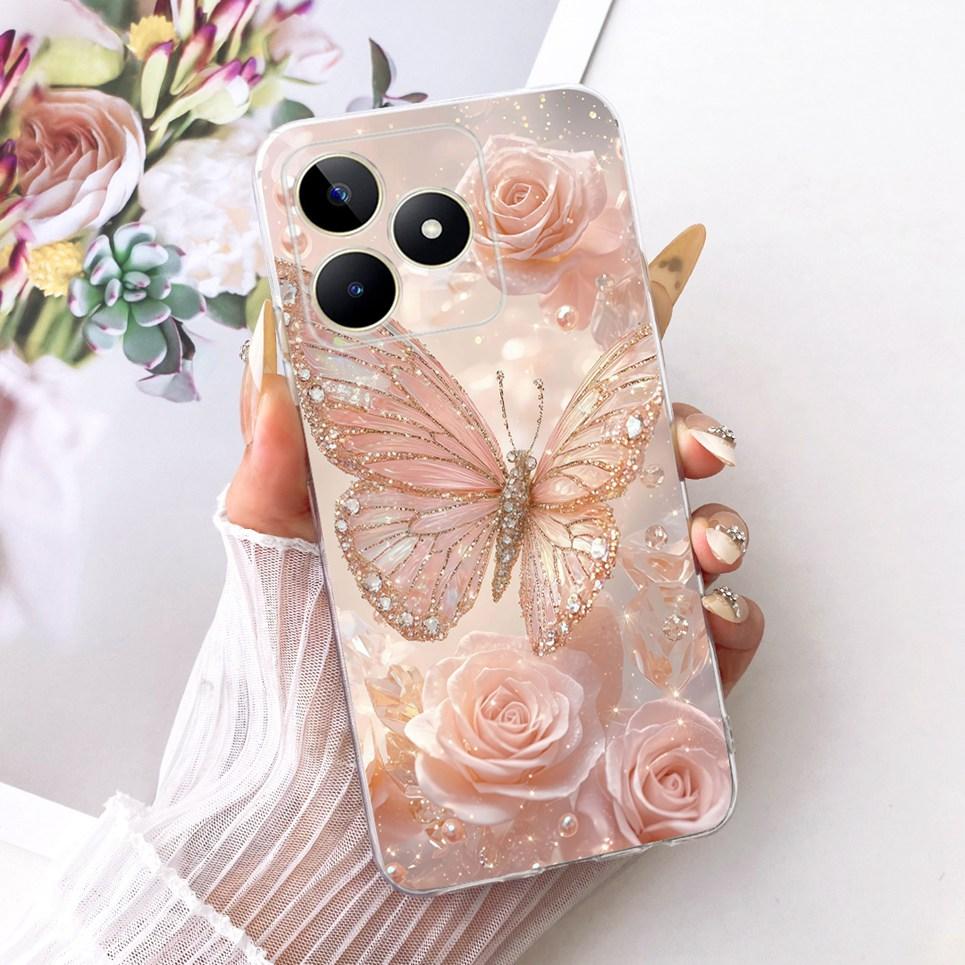 Für Realme C51 C51s C53 C60 / Realme Note 60 Handyhülle Bunte Schmetterlingsblume Girly Weiche Silikonhülle Transparente Rückseite