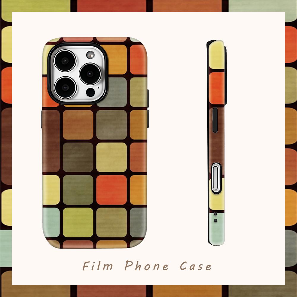Color Block Mosaic Retro Mod Phone Case for IPhone 17AIR 16E 16 15 14 13 12 11 17 Pro Max Plus Double-layer Back Cover