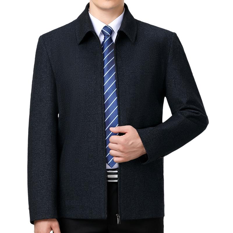 Men's Business Casual Autumn Wool Jacket - Non-Iron, Lapel Coat for Middle-Aged Dads