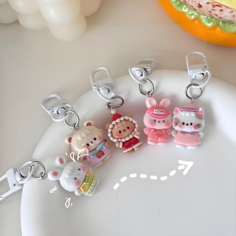 Cute Resin Rabbit Doll Key Chain Animal Cartoon Funny Cat Key Ring Creative Mini Bear Bear Bag Pendant Small Gifts