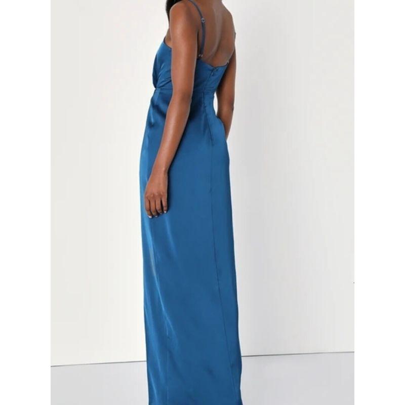 Foreign Trade Order Lu's Sling Smooth Fabric Beautiful Square Collar Pleat Split Temperament Elegant Royal Sister Slimming Dress