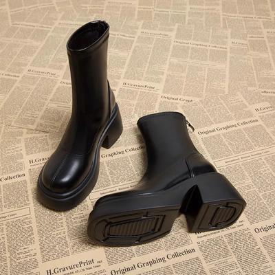 Fashion Black Platform Women Ankle Boots Fashion Soft Leather Shoes Autumn Winter Thick Heel Women's Short Booties