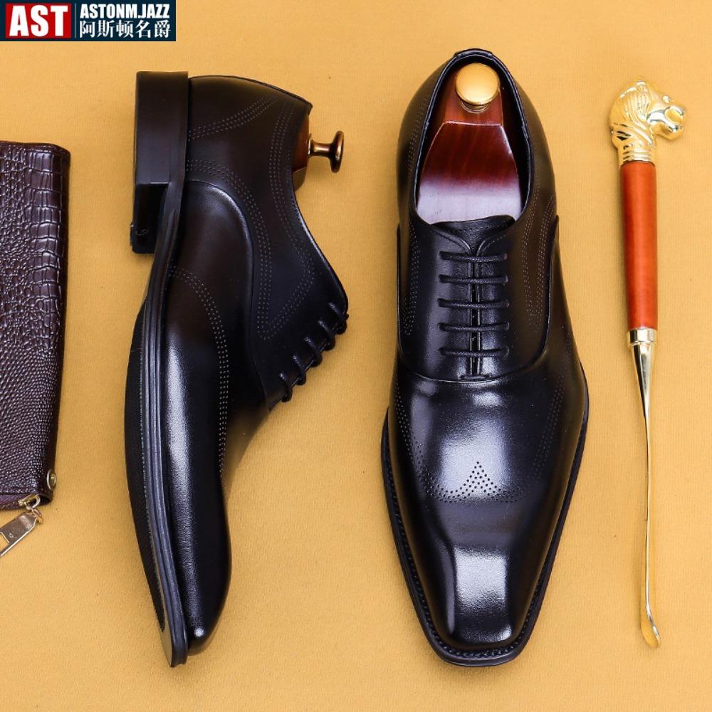 2024 New Men Dress Shoes Leather Shoes Fashion Derby Shoes Classic Casual Business Wedding Footwear Brown Italy Male Formal Shoe