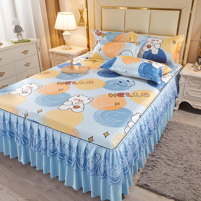 Summer Mat Viscose Fiber Mat Bed Skirt Three-Piece Set Household Double Summer Mat Machine Washable Fabric Cooling Mattress Soft Mat Bedspread