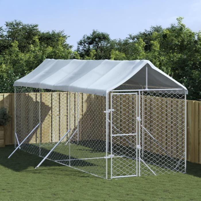VidaXL Chenil d'extérieur pour chiens avec toit argenté 2x6x2,5 m 3190483