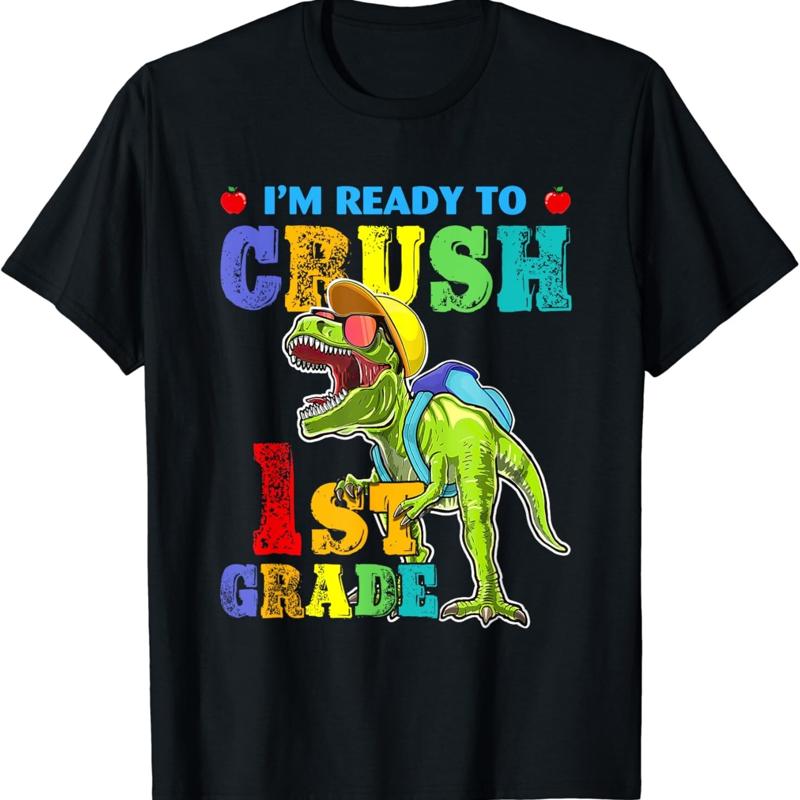 

I_m Ready To Crush 1st Grade Dinosaur Back School Boy T Shirt - Men s Summer Cotton Graphic Tee 5XL різнокольоровий