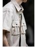 Men's Japanese Style Solid Color Short-Sleeve Workwear Shirt with Large Pocket
