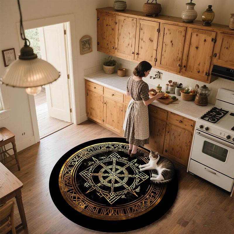 Viking Runes,Round Area Rug,Carpet Rug for Living Room Bedroom Sofa Playroom Decor,Non-slip Floor Mat