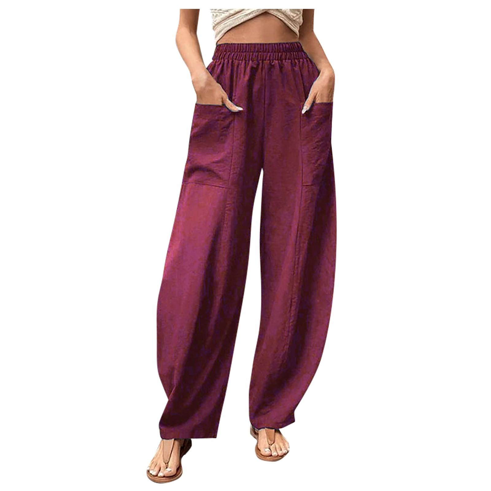 

(SU)Брюки ноги дам повседневные однотонные с эластичной талией и карманами