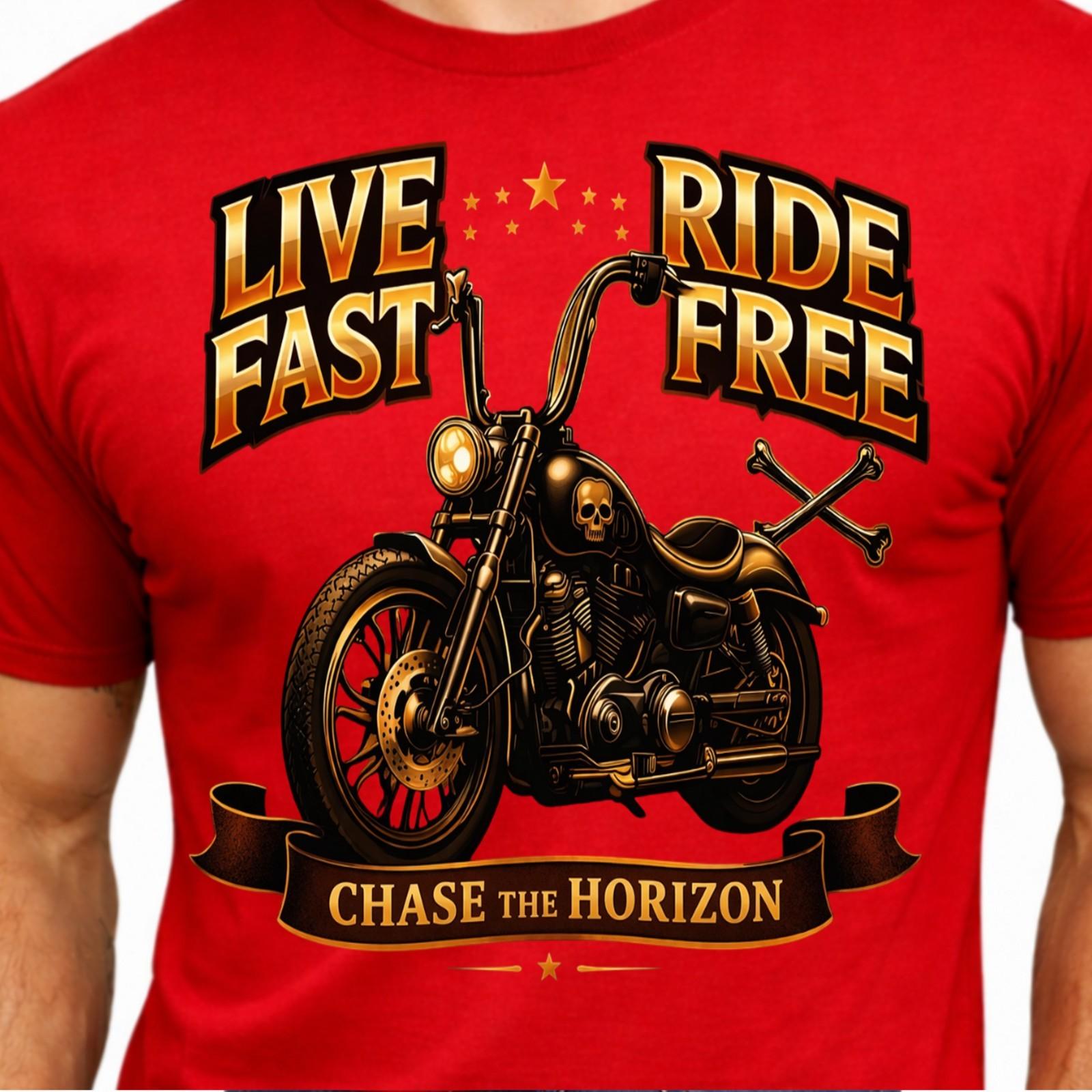 Live Fast Ride Free Chase the Horizon Chopper Skull Vintage Biker Motorcycle Tee M
