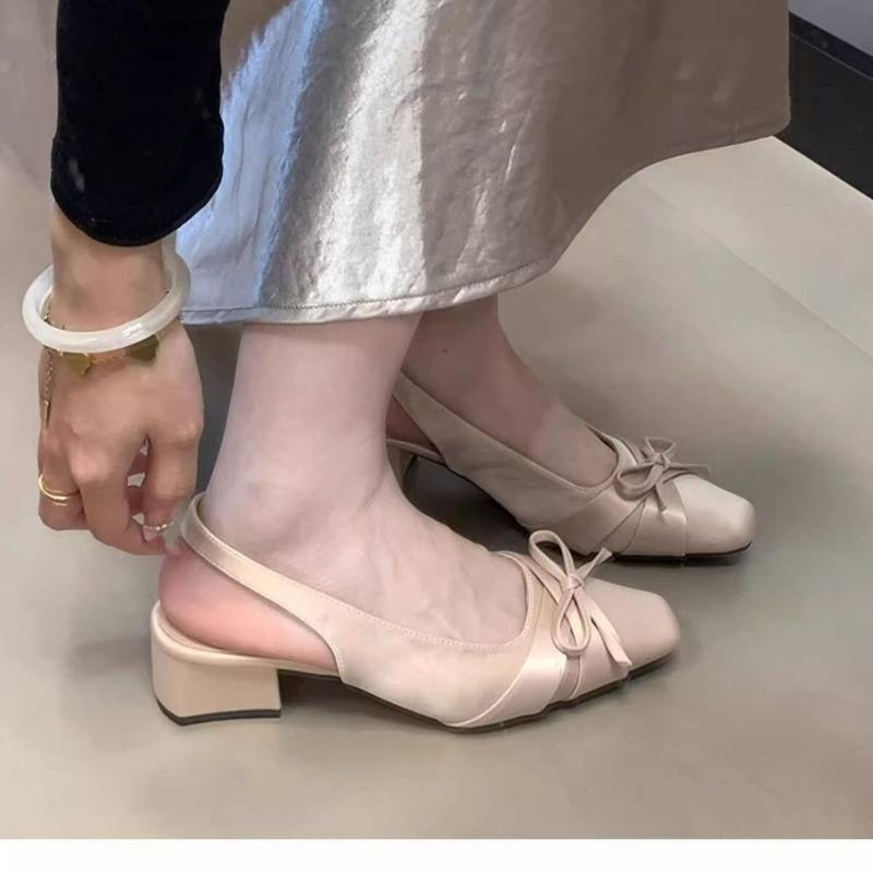 Beautiful bag head sandals women's summer new bow thick heel single shoes with skirt temperament fairy shoes