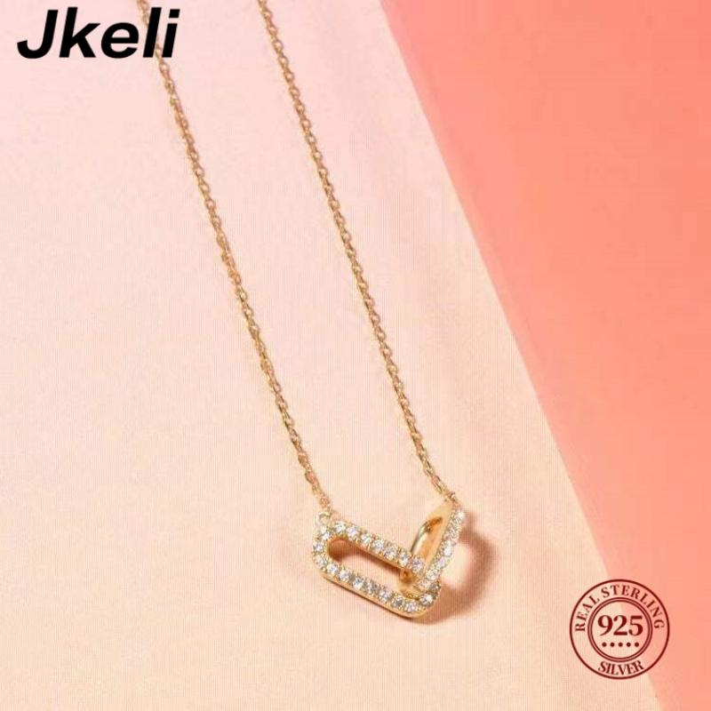 

Jkeli 925 Silver Geometric Smooth Necklace Women With Interlocking Collarbone Chain Holiday Gift Party Fine Jewelry 45cm золотой