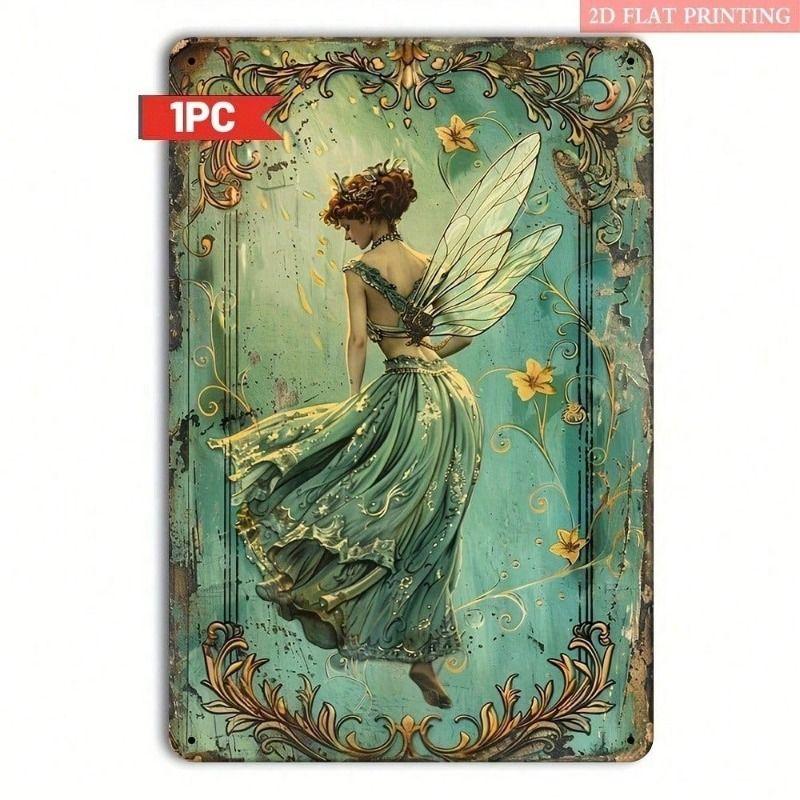 

Metal Wall Poster Fairy Glowing Wings Vintage for Living Room