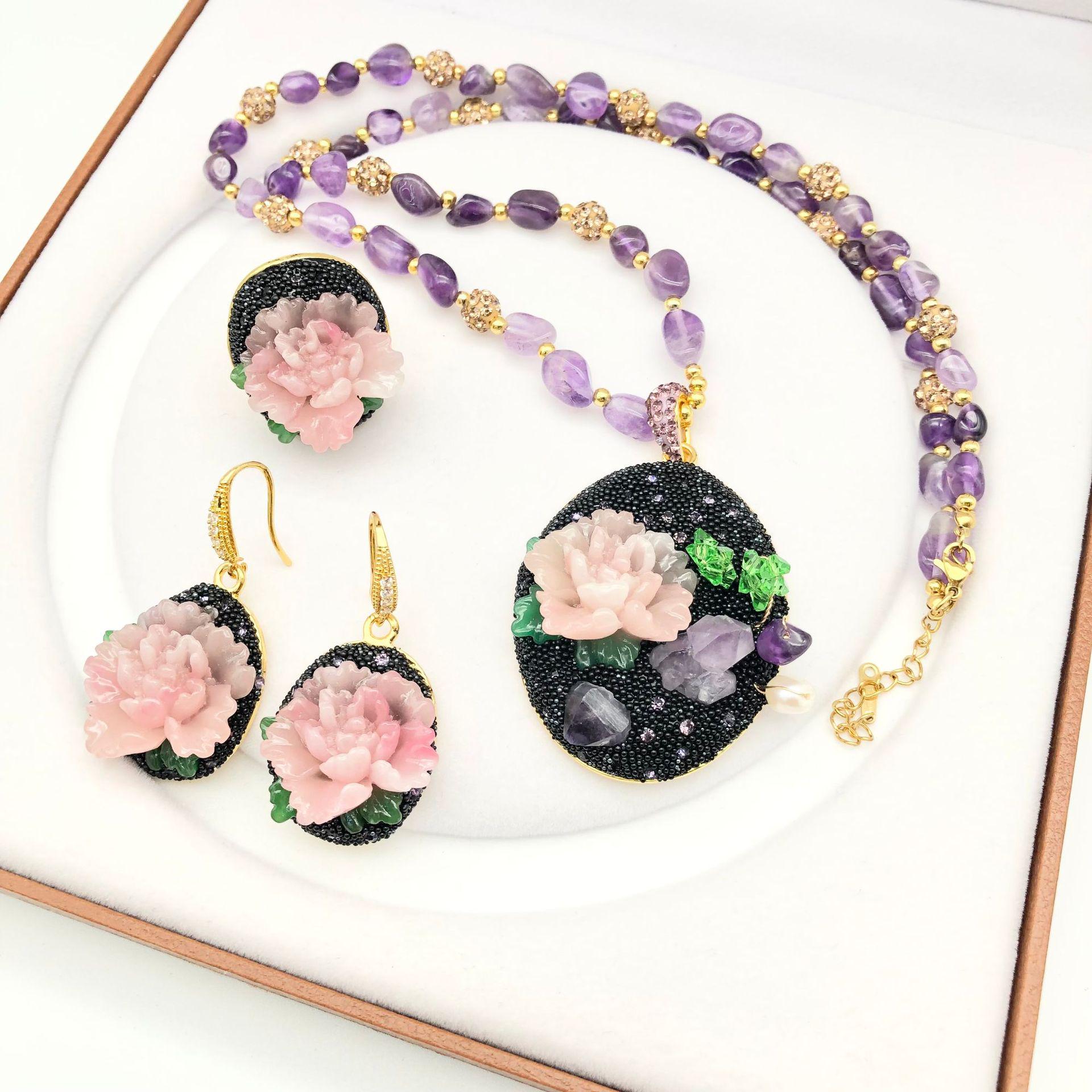 

Набір півоній: Намисто, каблучка та сережки в китайському стилі - Популярні прикраси для інфлюенсерів