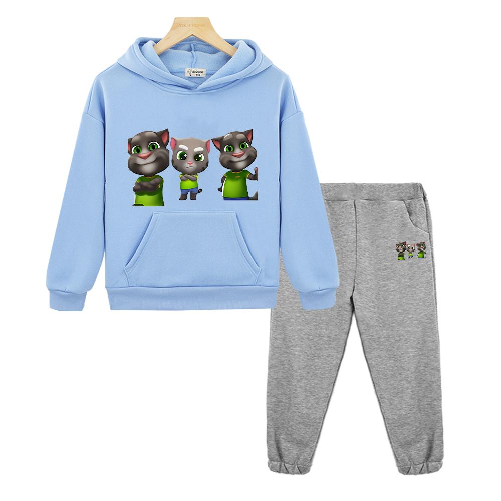Sprechender Kater Tom Hoodie Fleece Sweatshirt Jungen Mädchen Kapuzen-Sportsets Weihnachtsjacke 2-teilig Pullover+Hose Kinderboutique-Kleidung