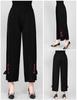 Ice Silk High-Waisted Wide-Leg Cropped Pants with Rhinestones for Women - Plus Size, Summer Casual