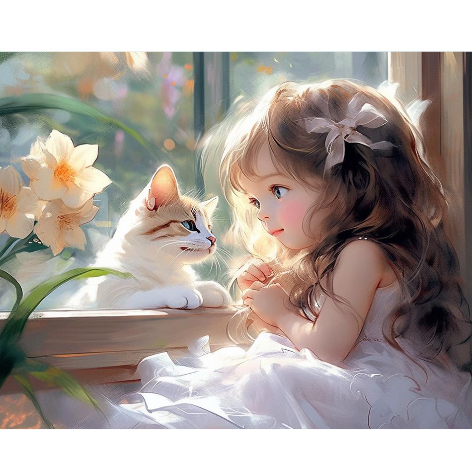 Komidea Kit Pittura Con I Numeri Per Adulti - Quadro Fai Da Te "Ragazza Sognatrice", Tela 40,6x50,8 Cm, Colori Acrilici E Pennelli Inclusi