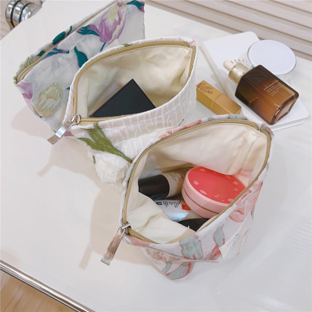 Tulip Pattern Mini Makeup Bag Canvas Portable Zipper Purse Cosmetic Pouch Storage Bag for Traveling,Swimming