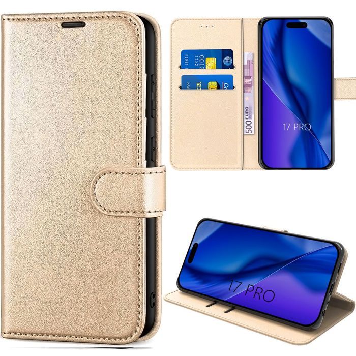 Coque pour iPhone 17 Pro - BOOLING - Intégrale Anti-Rayures Antichoc Synthécuir Luxe Doré