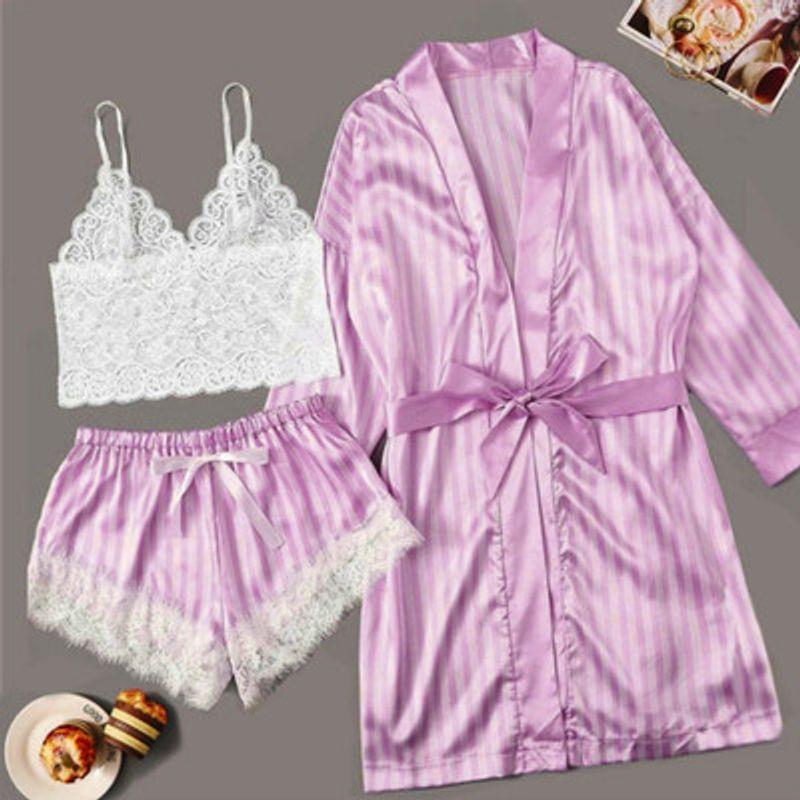 

Lace Sexy Pajamas Kotssotka Lace Pajamas Suit Purple S