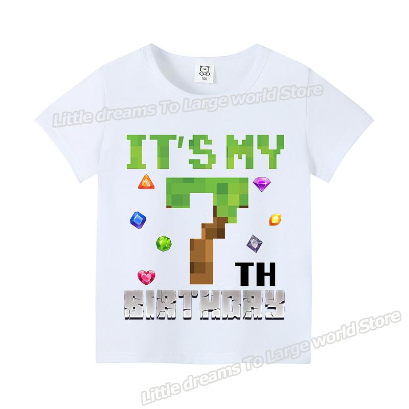 Miner Crafting Number T-shirt Pixels 1-9 Birthday Party Supplies Short Sleeve Tee Boys Girls Summer Clothing Simple Base Tshirt