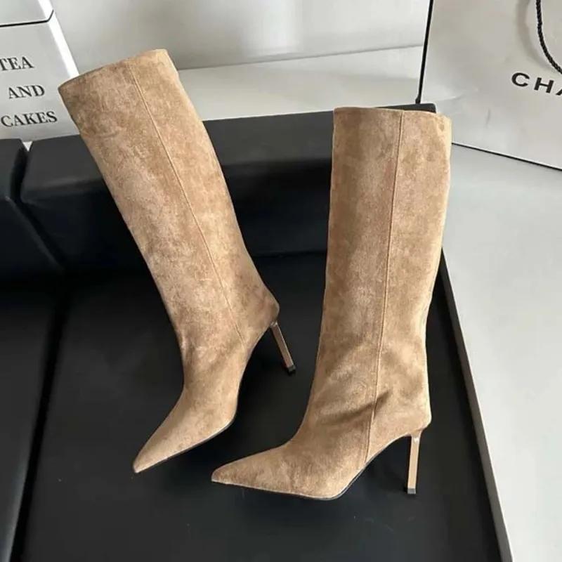 Retro Minimalist Pointed High-heeled Boots with Roman Style Trendy Temperament Fashionable and Versatile Women's Shoes