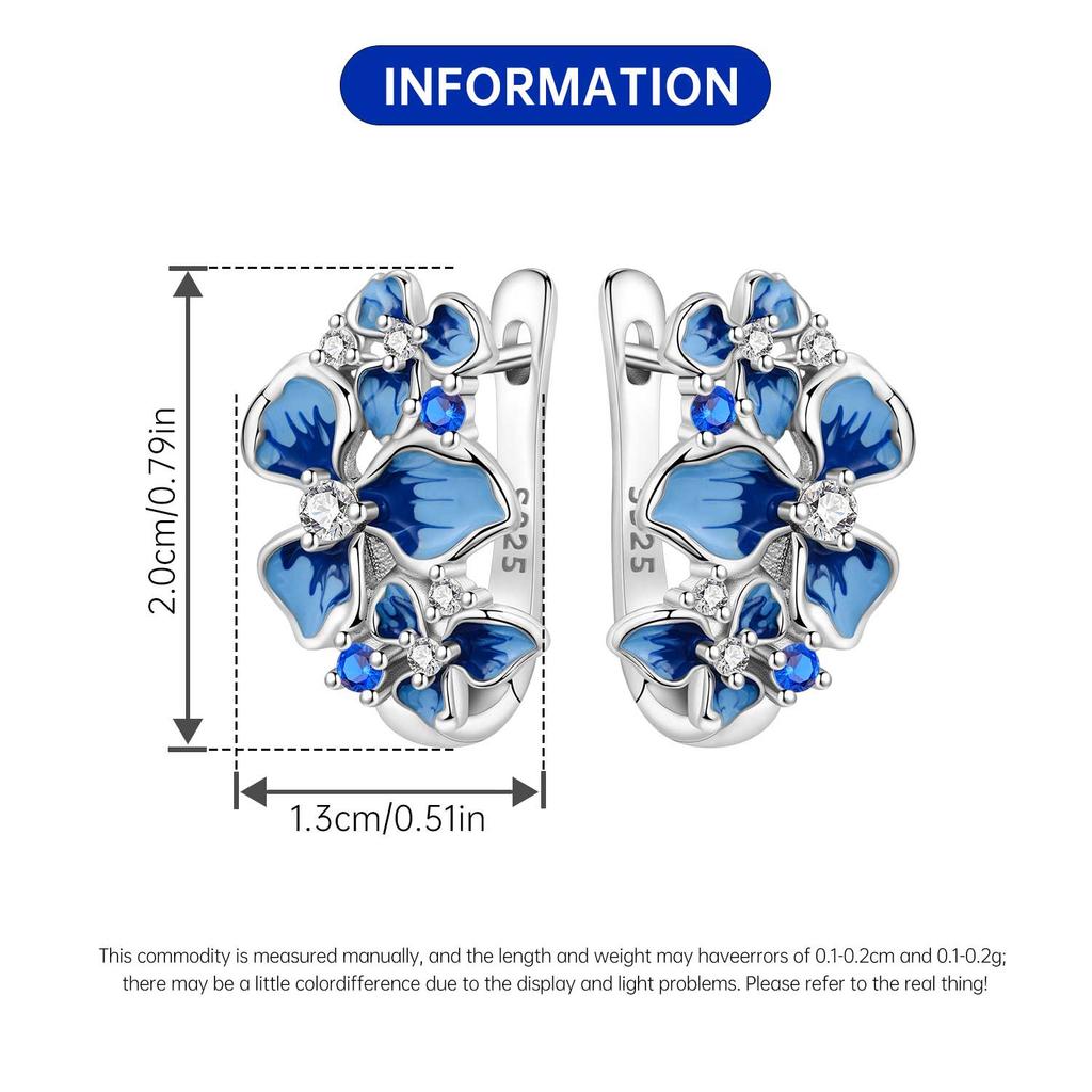 Orstarry 925 Silver Blue Iris Flower Earrings Women Hoop Earring Anniversary Jewelry Trendy Gifts