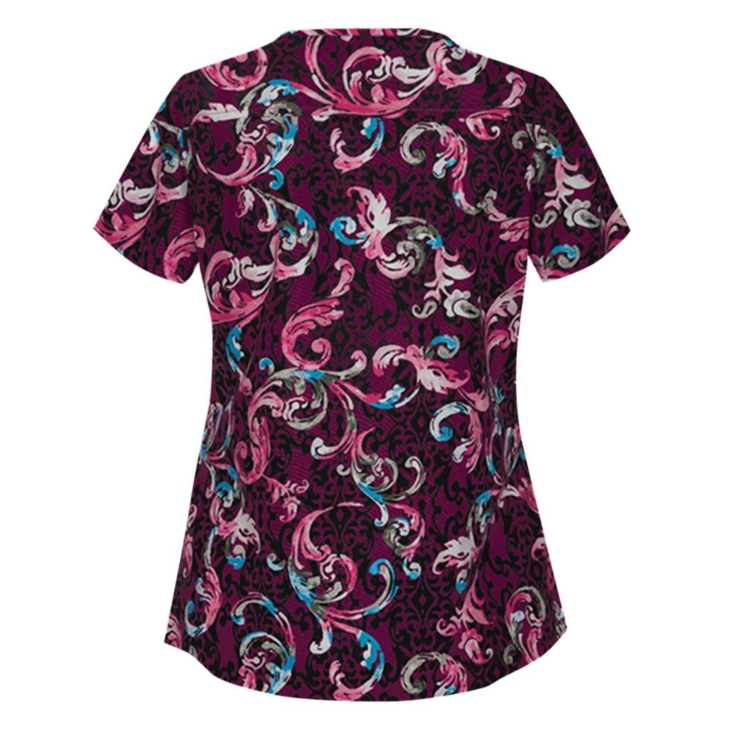 Women Short Sleeve V-neck Tops Working Uniform Blouse