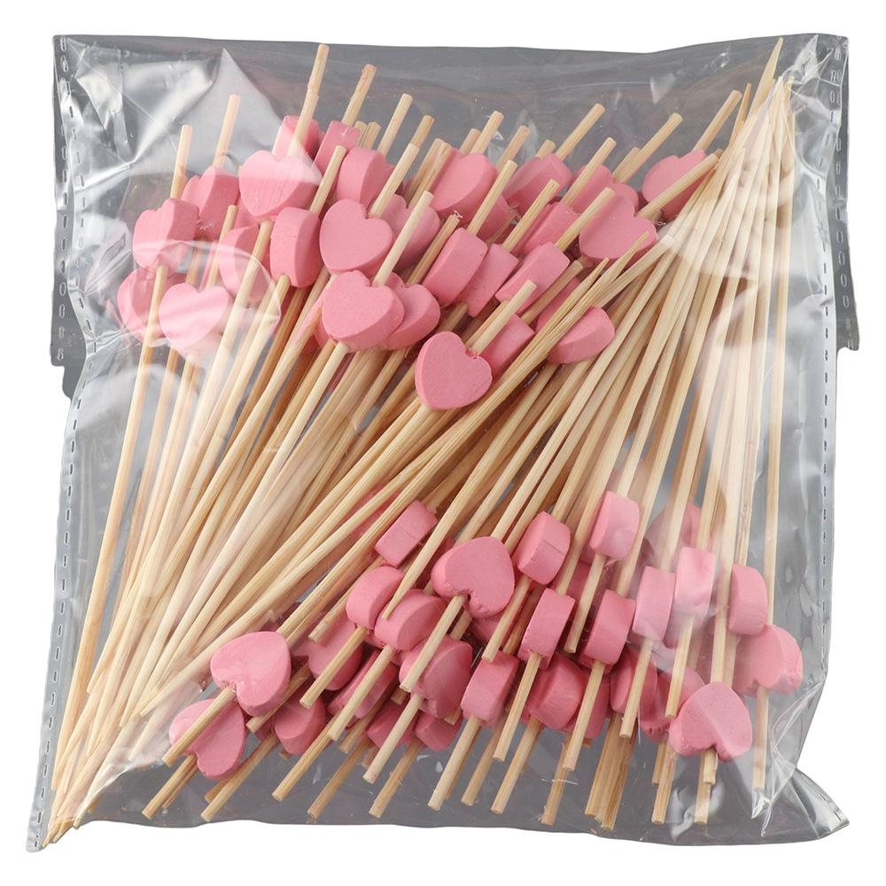 100Pcs Heart-Shaped Bamboo Cocktail Picks