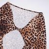European & American Women's Autumn Leopard Print Hollow Out Long Sleeve Cropped Slim Fit Dress