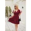 IHUASU Fashion Summer Spring Solid Color Print Short Sleeve V-Neck Casual Dresses