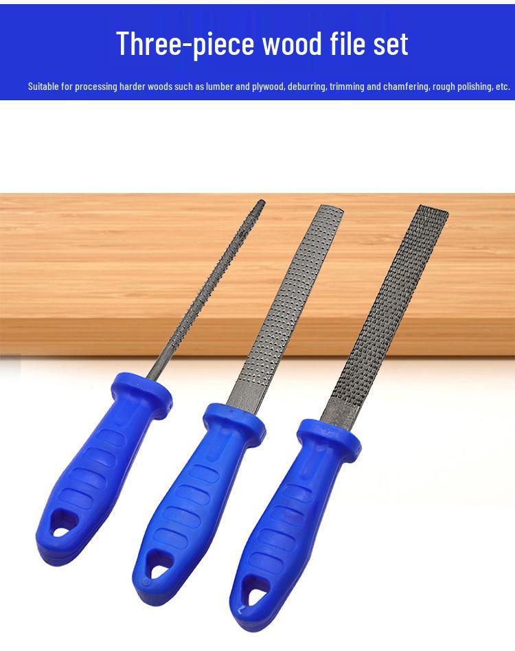 6-Inch Woodworking File Set: Half-Round, Flat, Round Handheld Steel Files with Handles for Sanding Wood