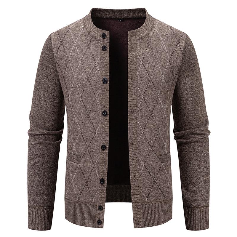 

Осенне-зимний мужской клетчатый кардиган, модный повседневный свободный вязаный свитер на пуговицах с круглым вырезом 4XL темно-коричневого